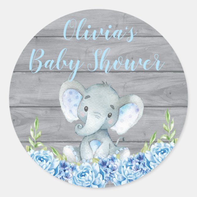 Sticker Baby shower éléphant bleu (Devant)