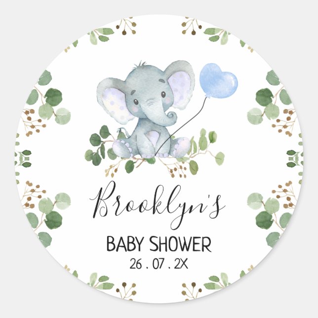 Sticker Baby shower Eléphant Bleu (Devant)