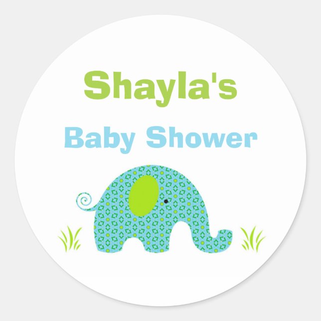 Sticker Baby shower éléphant bleu et vert Favorise (Devant)