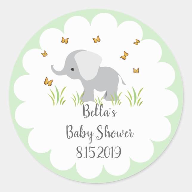 Sticker Baby shower éléphant gris (Devant)