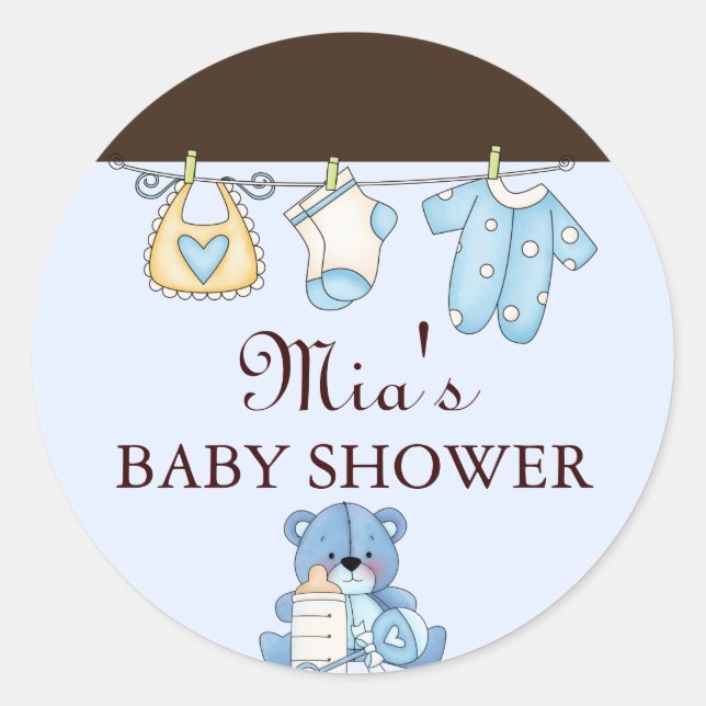 Sticker Baby shower en ligne bleue (Devant)