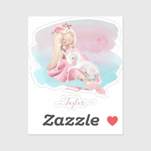 Sticker Baby shower Enchanté Fille Et Unicorne (Feuille)