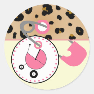 Sticker baby shower - Épingle Leopard & Pink