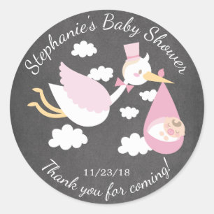 Sticker Baby shower Faveur Filles Stork