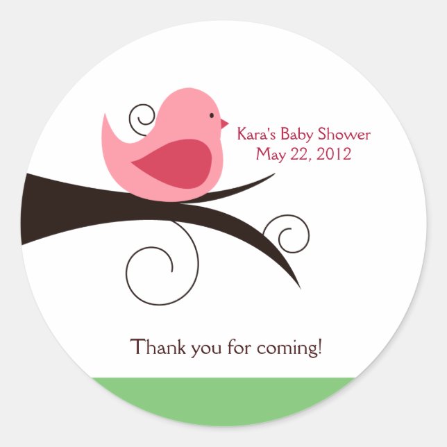 Sticker Baby shower Favoriser Birdie (Rose) Woodla (Devant)