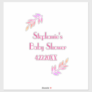 Sticker Baby shower Feuille rose Motif Filles Fille mignon