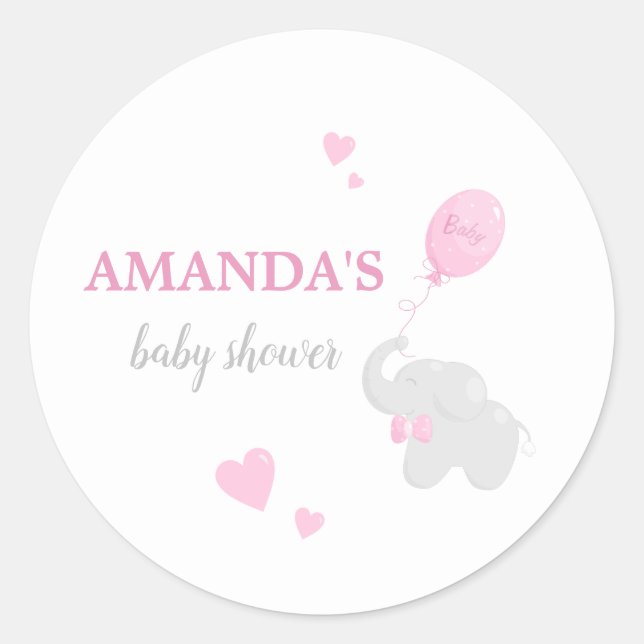 Sticker Baby shower fille Eléphant rose mignon (Devant)