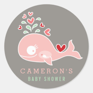 Sticker Baby shower fille maman rose baleine encei