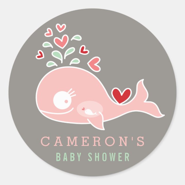 Sticker Baby shower fille maman rose baleine encei (Devant)