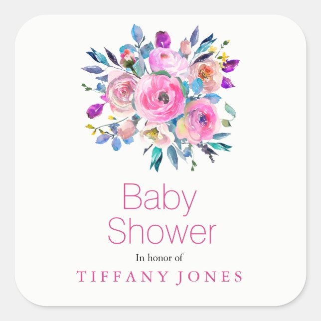 Sticker Baby shower floral rose moderne (Devant)