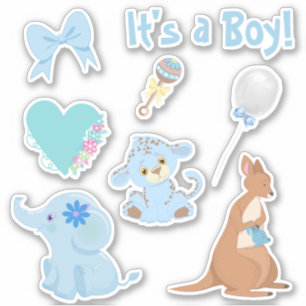Sticker Baby shower Garçon Blue Animaux Set