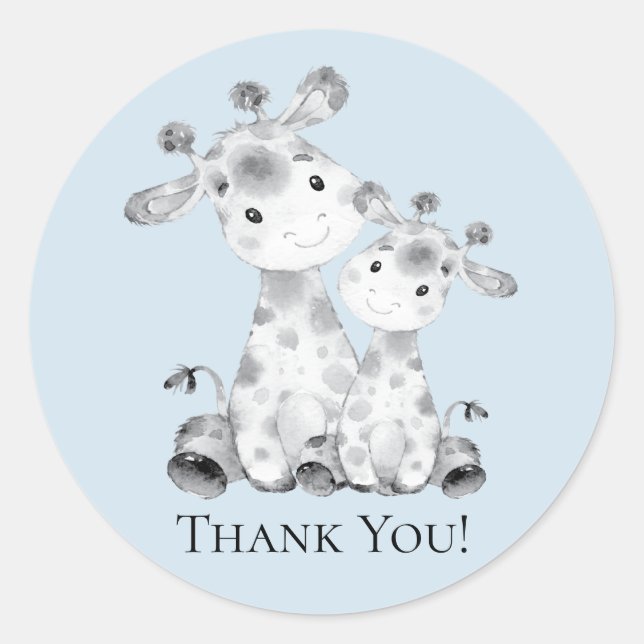 Sticker Baby shower Giraffe Merci Favoriser (Devant)