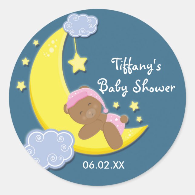 Sticker Baby shower Girls Teddy Bear Moon & Stars (Devant)