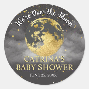 Sticker Baby shower gris or sur la lune