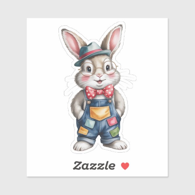 Sticker Baby Shower Hipster Lapin Garçon (Feuille)