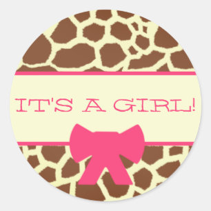 Sticker baby shower - Impression Giraffe et rose