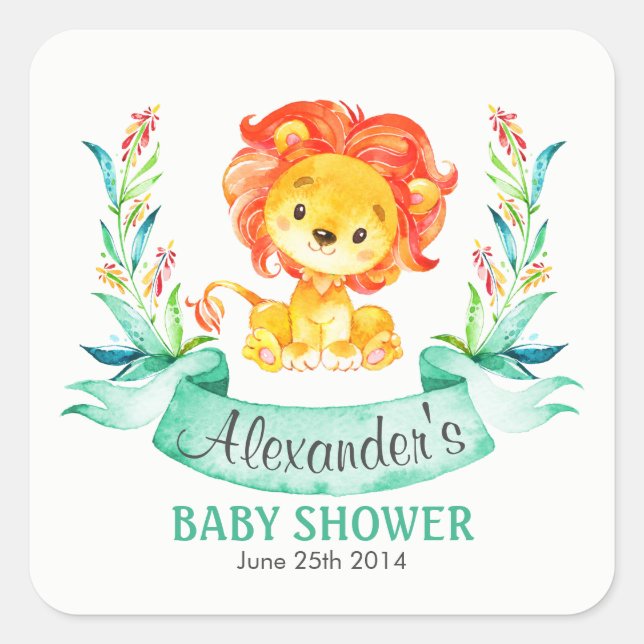 Sticker Baby shower Lion Aquarelle (Devant)