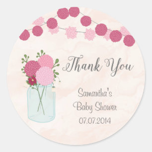 Sticker Baby shower Mason Jar Fleurs