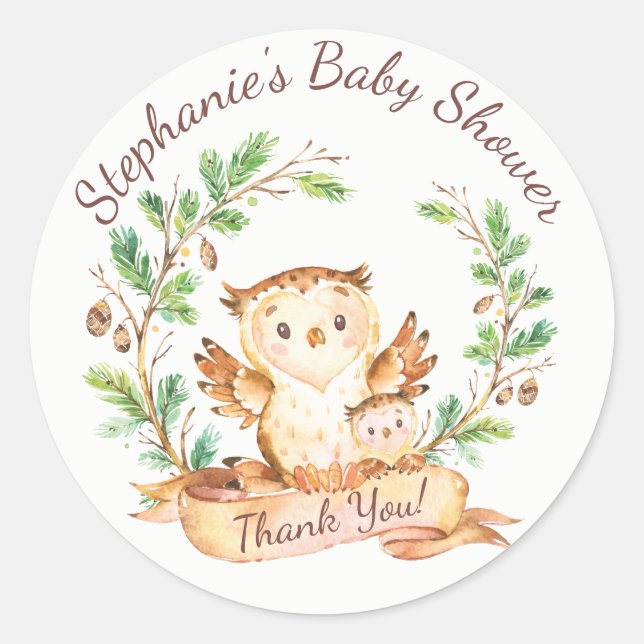 Sticker Baby shower Merci de Chouette Woodland Fav (Devant)