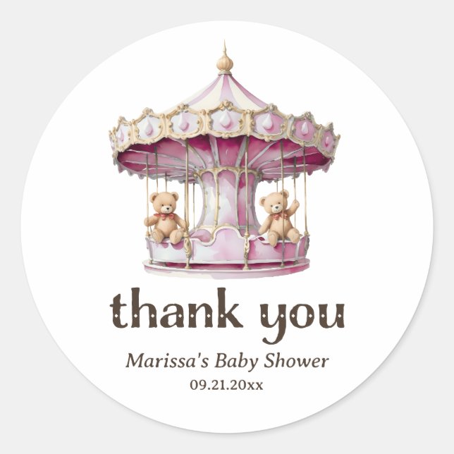 Sticker Baby shower Merci Teddy Bear Twin Girl (Devant)