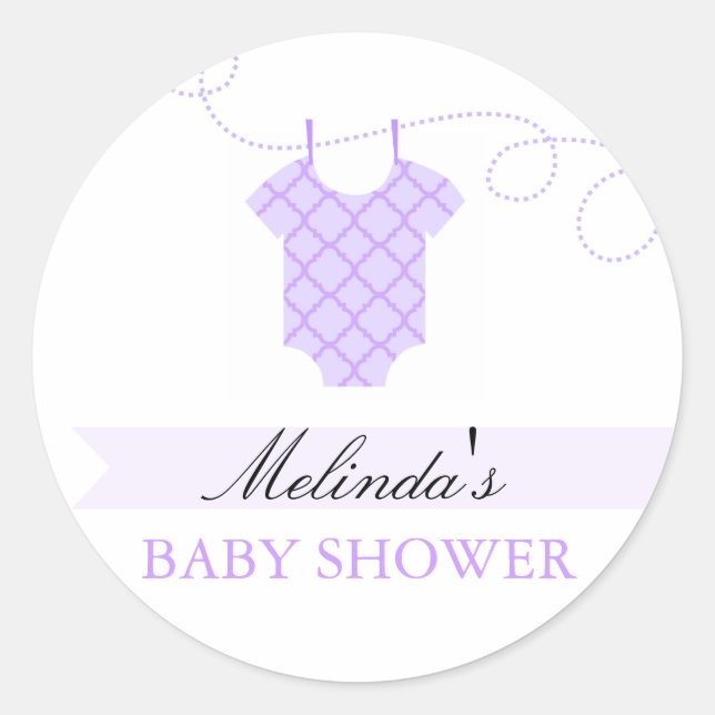 Sticker Baby shower moderne en tissu violet (Devant)