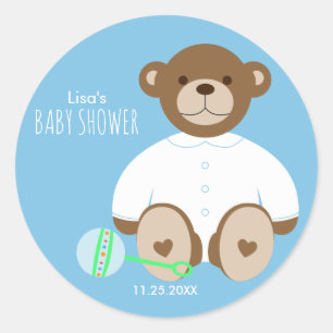 Sticker Baby shower Ours Teddy, arrière - plan ble