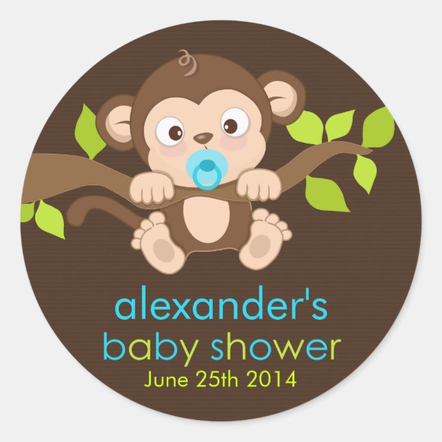 Sticker Baby shower petit singe mignon (Devant)