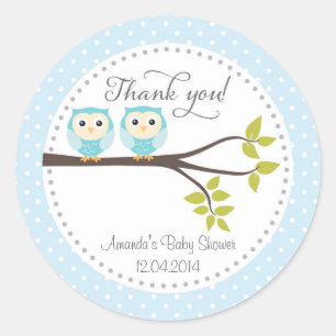 Sticker Baby shower pour bébé jumeaux Boys Owls