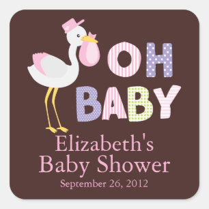 Sticker Baby shower pour fille de cigogne moderne