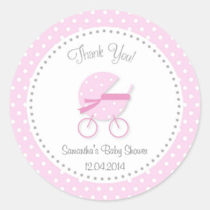Sticker Baby shower poussette rose