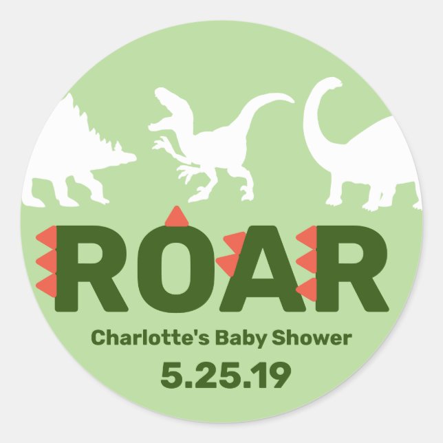 Sticker Baby shower ROAR Dinosaur moderne (Devant)