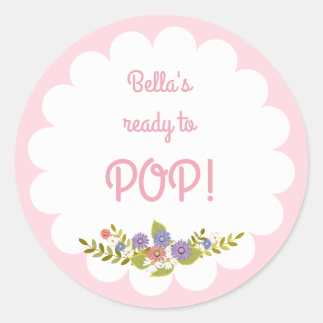 Sticker Baby shower rose blanc prêt à appuyer sur (Devant)