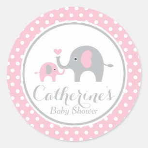 Sticker Baby shower rose et gris éléphant
