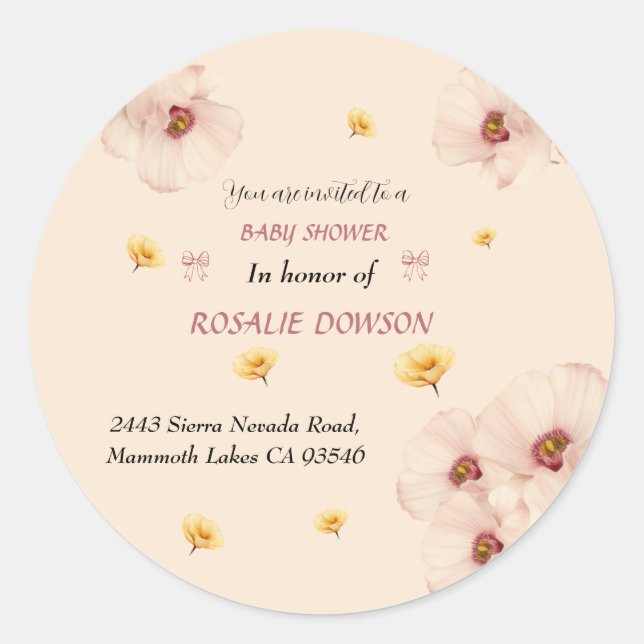 Sticker Baby shower rose floral (Devant)