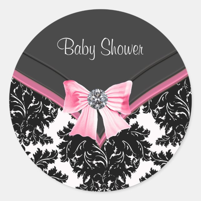 Sticker Baby shower rose noir Damask rose (Devant)