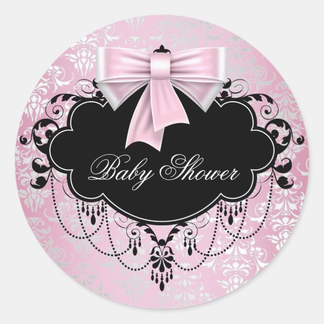 Sticker Baby shower rose noir Damask rose (Devant)