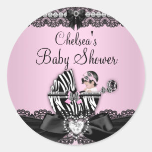Sticker Baby shower rose Zèbre et dentelle