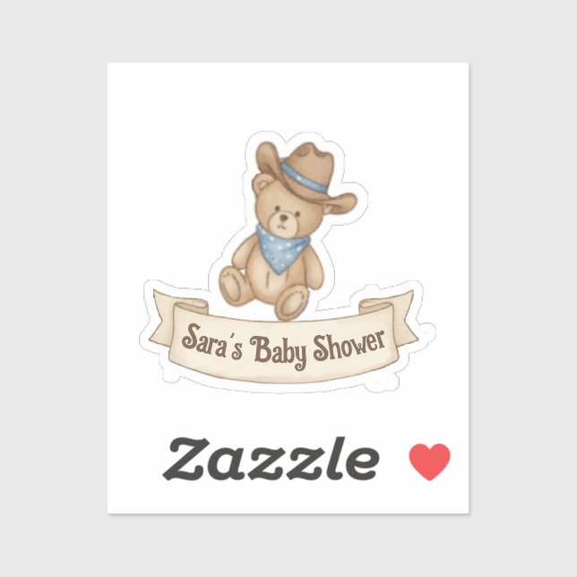 Sticker Baby shower rustique Cowboy Watercolor Boy (Feuille)