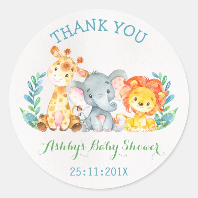 Sticker Baby shower Safari Animaux Aquarelle (Devant)