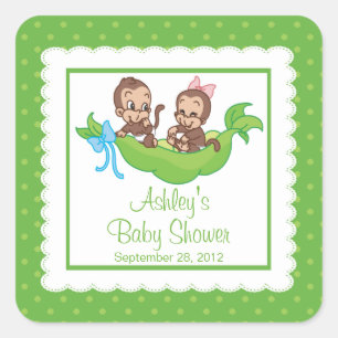 Sticker Baby shower Sweet Little Monkey Twins