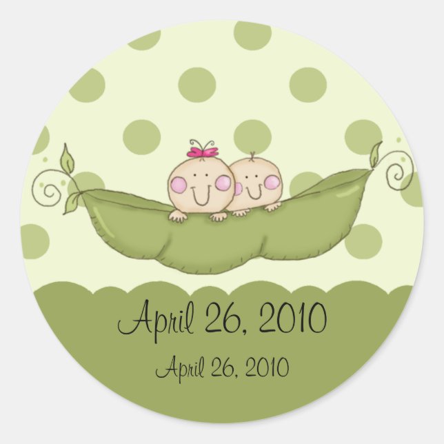 Sticker Baby shower Sweet Little Pea Twins (Devant)