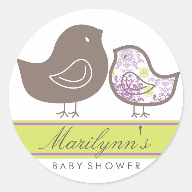 Sticker Baby shower Sweet Purple Damask Chicks (Devant)