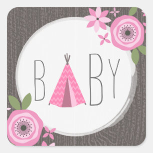 Sticker Baby shower Tipi rose