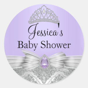 Sticker Baby shower violet Tiara & Argent Damask