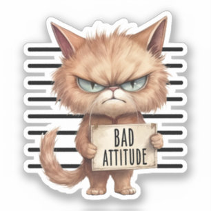 Sticker Bad Attitude Chat Mugshot - Drôle Feline Design