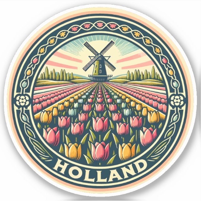 Sticker Badge d'art de voyage Holland Pays-Bas (Devant)