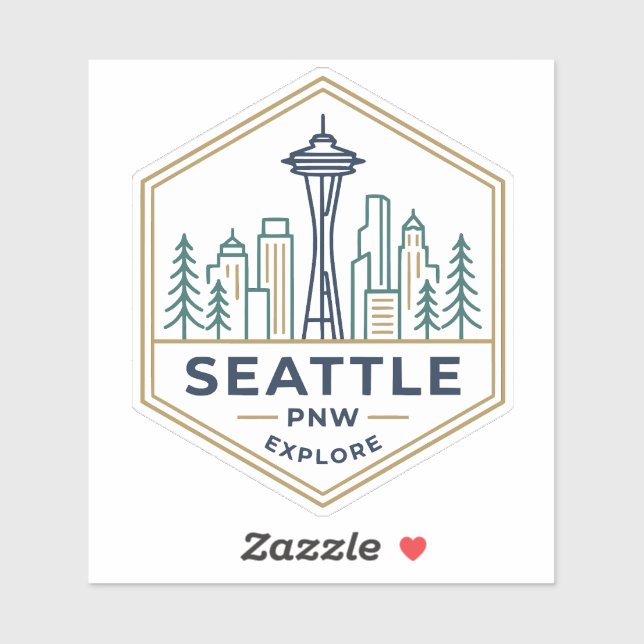 Sticker Badge Hexagonal Minimal de la Vue de Seattle PNW (Feuille)