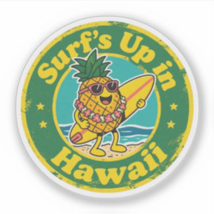 Sticker Badge Rétro Hawaï - Planche de Surf Ananas avec Le