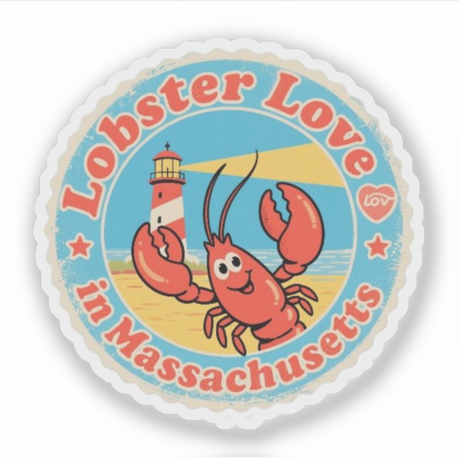 Sticker Badge Retro Massachusetts_ Homard avec roue de nav (Devant)