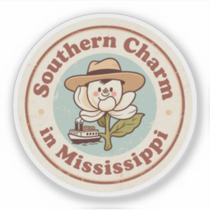 Sticker Badge rétro Mississippi_ Magnolia avec bateau à va